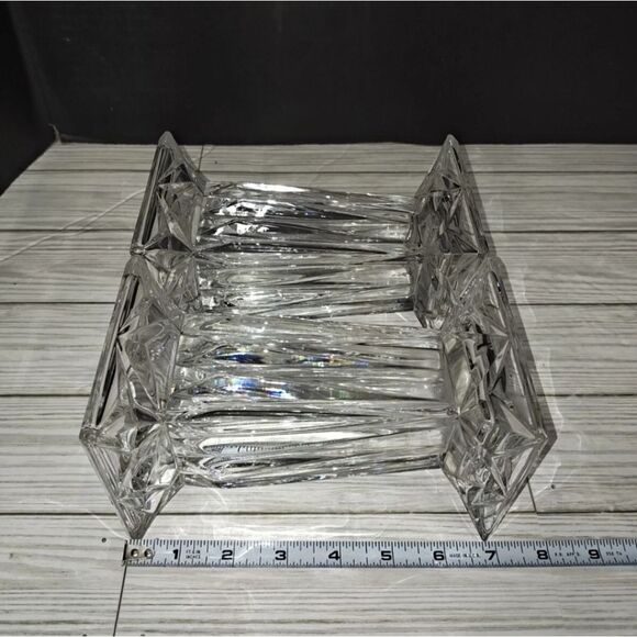 German PartyLite Quad Prism 7” Crystal Square Pedestal Pillar Candle Holder Vase - Picture 7 of 9
